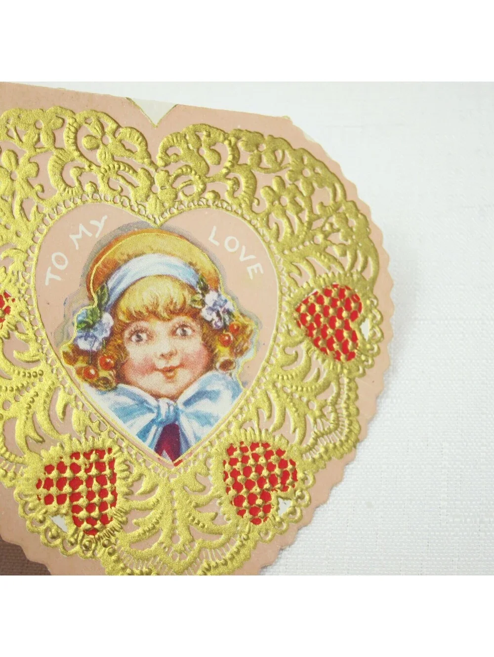 Lot 2 Vintage Valentine Die cut Fold Girl Angels Gold Embossed 1920-30s UNSIGNED